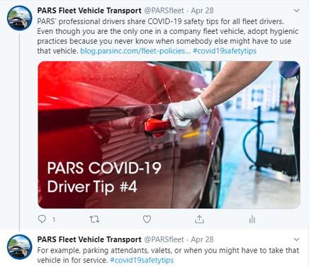 PARS Twitter - covid-19 safety tips for fleet drivers